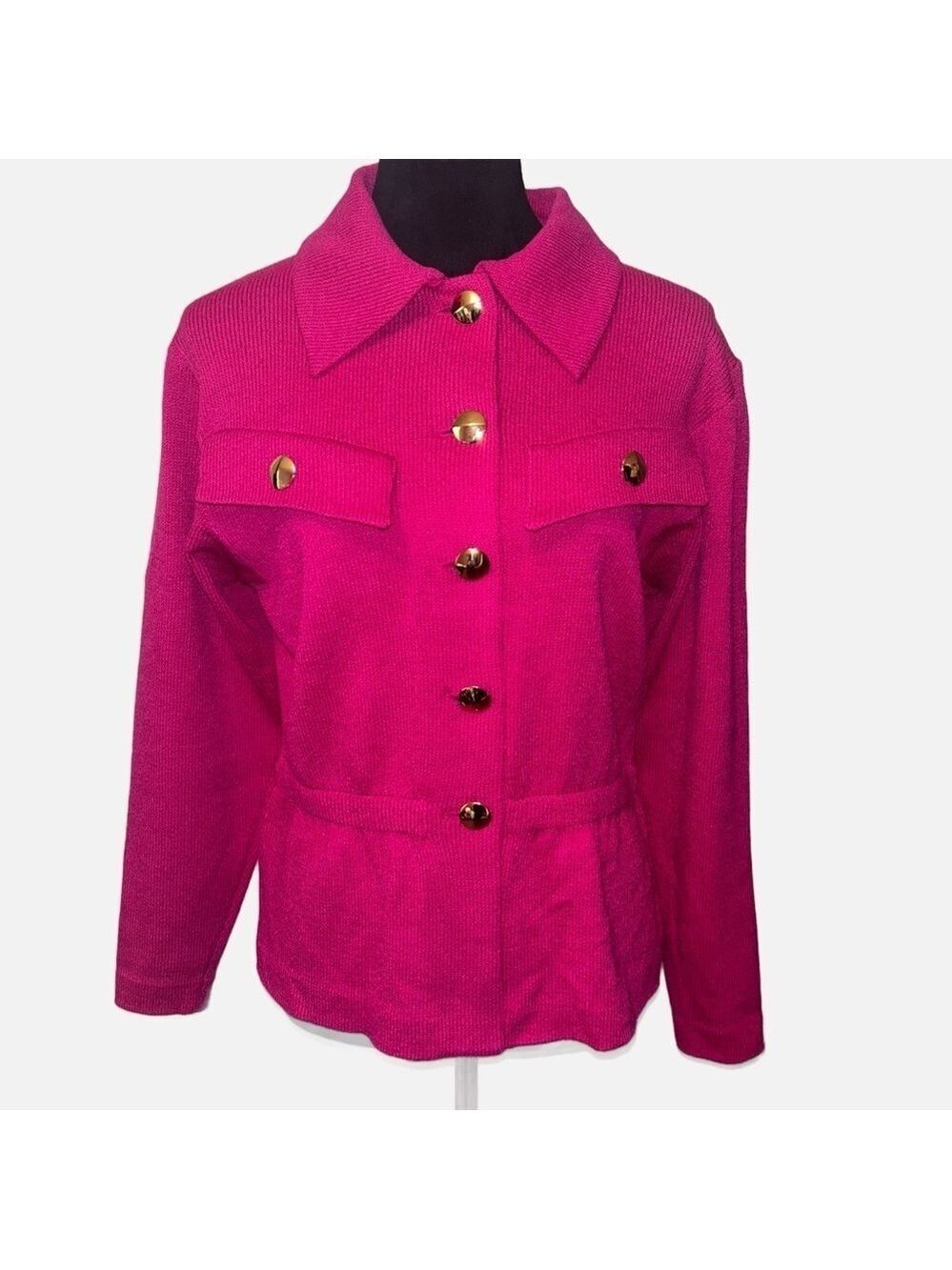 St John Women’s Santana Knit Blazer Pink Peplum Gold Tone Bottoms Career Office